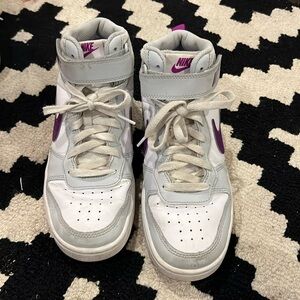 Nike high tops 6.5 kids purple, light grey, white